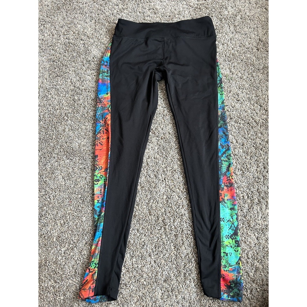 Lularoe Leggings Active Wear Medium Black With Multicolor Aztec Side Print - Picture 2 of 6